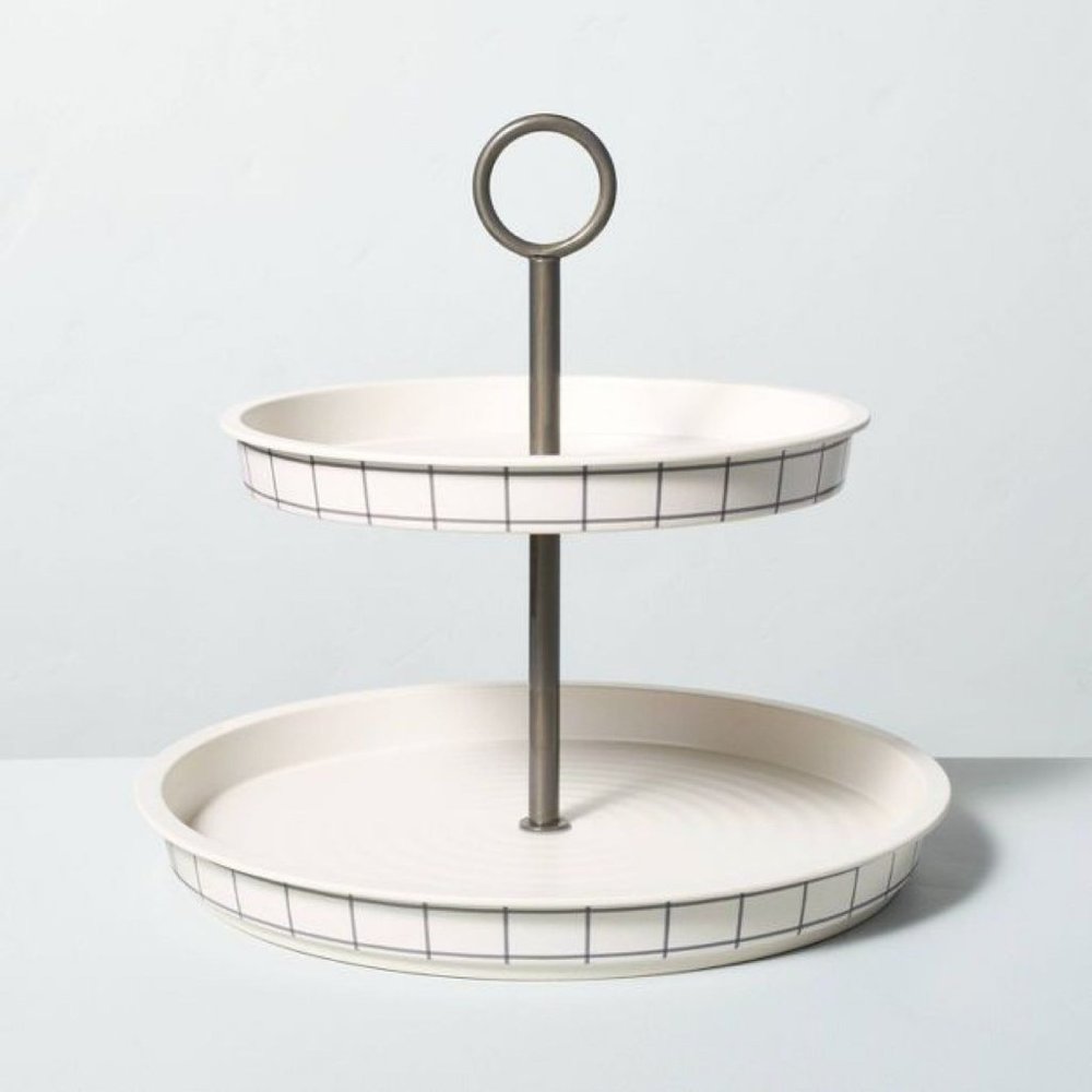 Hearth & Hand Magnolia 2-Tier Grid Pattern Bamboo Melamine Farmhouse Serve Tray